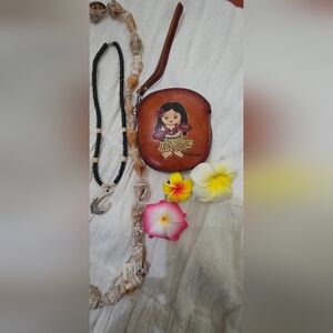 Charming Leather Pouch with Hula Girl Art